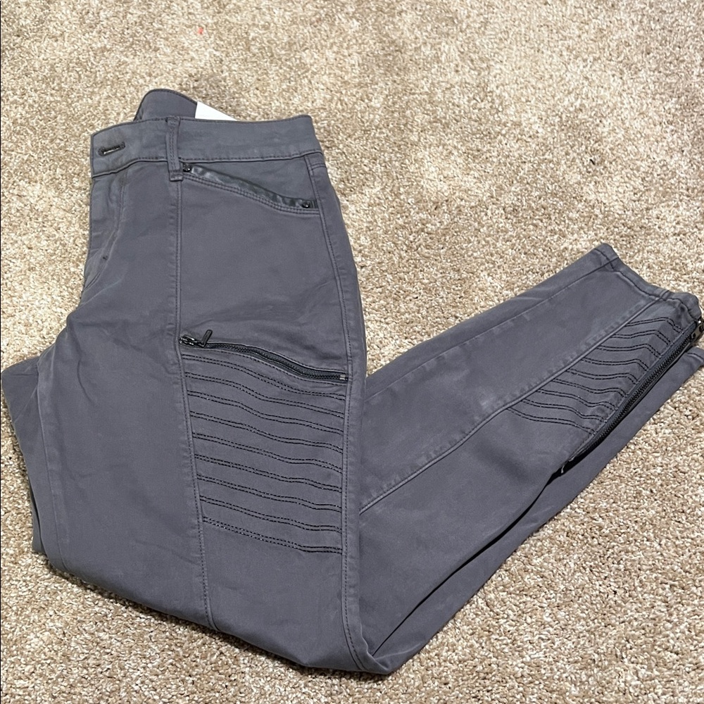 White House Black Market Gray Classic Rise Skinny Ankle Moto Pants